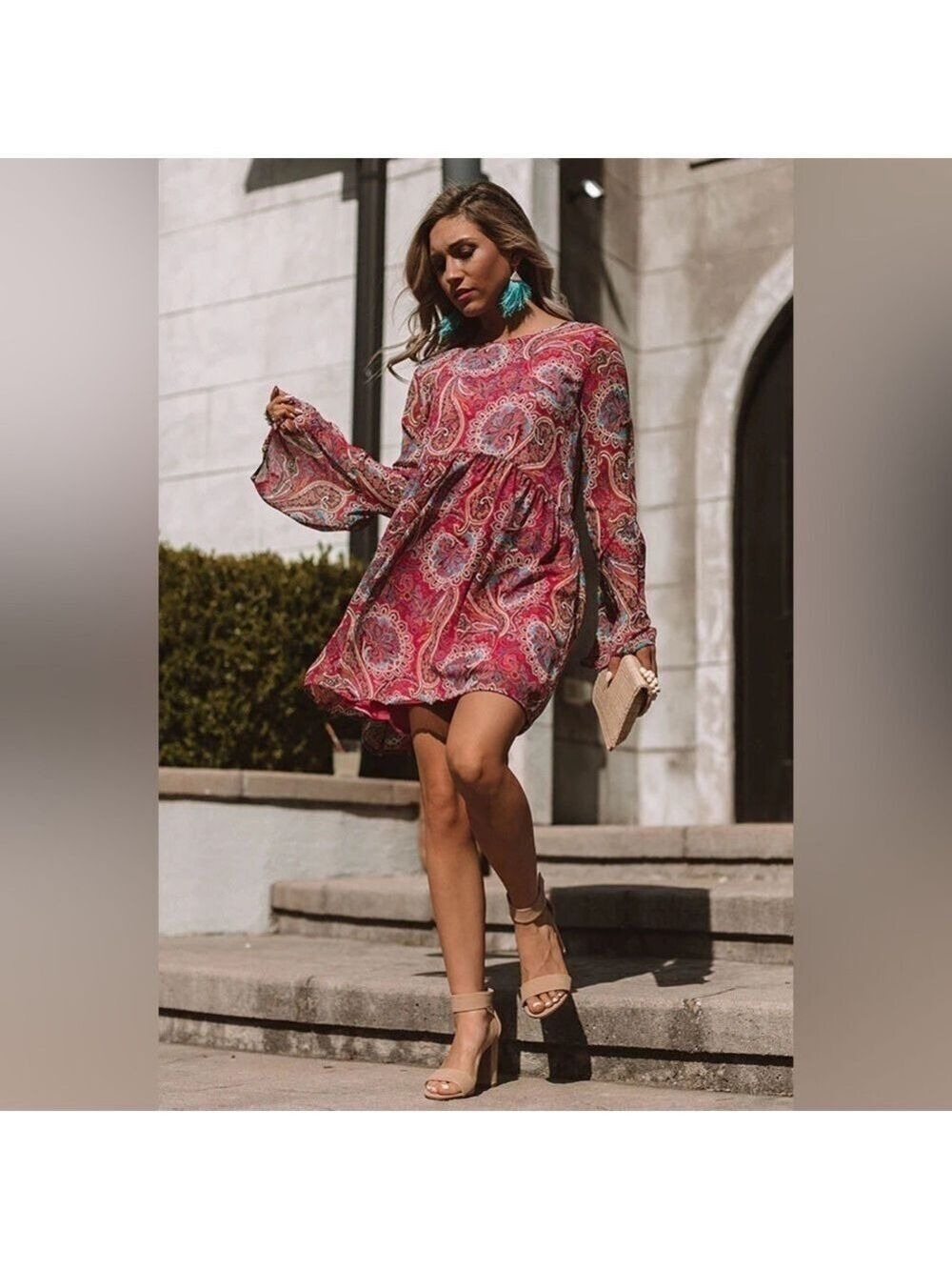 Adrienne Paisley Print Boho Dress Sz Small